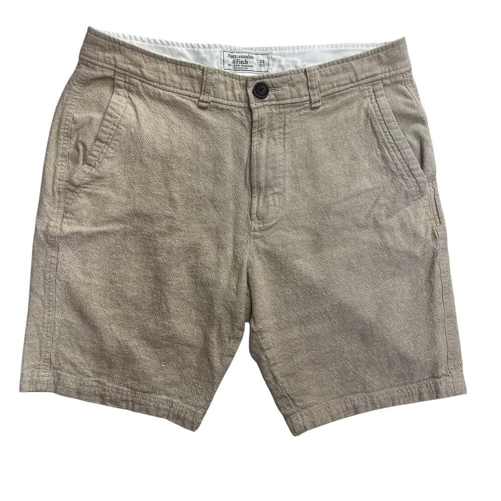 Abercrombie & Fitch Shorts Men 33 Beige Linen Blend‎ Herringbone Woven Tan